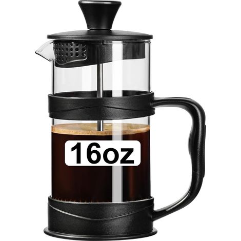 Cafetière à piston – Mini presse à café/thé de camping avec filtre en acier inoxydable 304 et verre résistant à la chaleur – Cafetière à infusion à froid de 473,6 g pour voyage et (1/5)