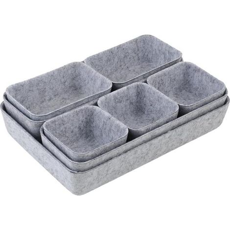 Set mit 8 Filz-Schubladenboxen – Stapelbare Filzboxen für Büro und Kleiderschrank – Hellgrau (1/5)