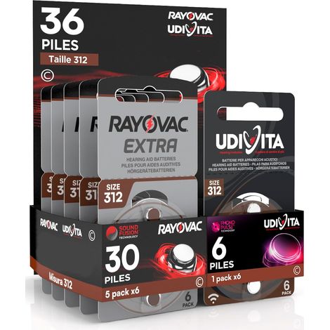 36 Piles Taille 312 pour Les Aides auditives PR41 (Marron - Zinc Air) avec la Technologie Phono Pulse pour amplificateur auditif - 36 Piles: 6 + 30 Rayovac (1/5)