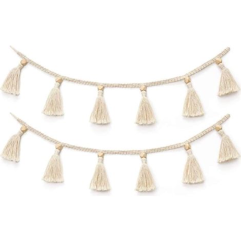 NineClouds Lot de 2 tenture murale tapisserie pompon guirlande bannière coton tissé décoration murale Boho Home Decor (1/5)