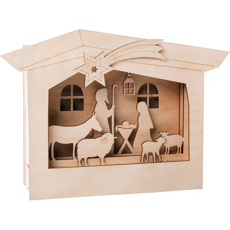 Rayher Kit BRIC.Legno cornici Motivi 3D, FSCMix, Naturale, 24x24x6,3cm, presepe, 13pz, box 1set (1/4)