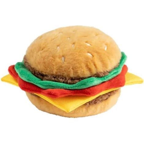 KOWOLL Rindfleisch-Hamburger-Plüschtier für Hunde - Weich, quietschig und lustig zum Spielen, Apportieren und Kuscheln (1/5)