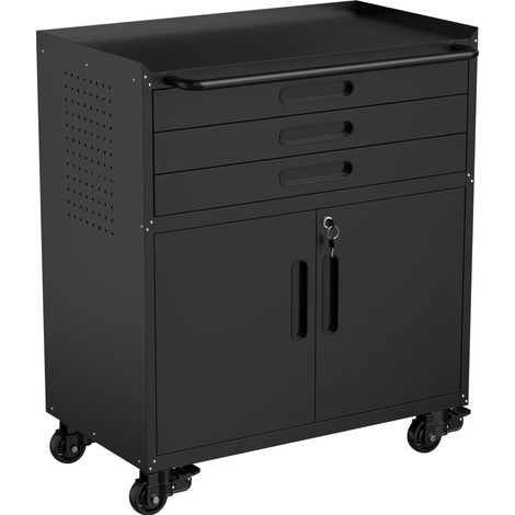 Armadio portautensili mobile in acciaio nero 75 x 42 x 87,3 cm con 3 cassetti e ante con serratura (1/5)