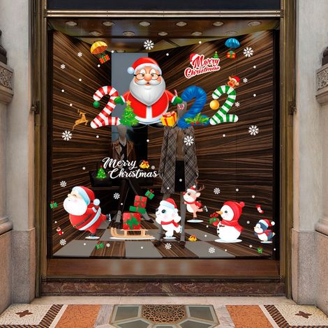 Autocollants muraux de Noël, traîneau, Père Noël, décorations, autocollants pour vitrines de centres commerciaux (1/5)