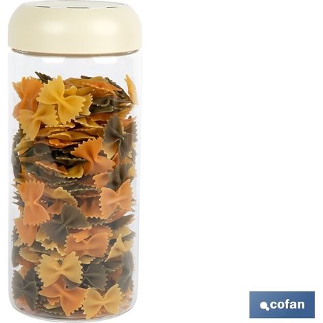 Bote de vidrio borosilicato tapa beige Gama Laurel 1300 ml (1/4)