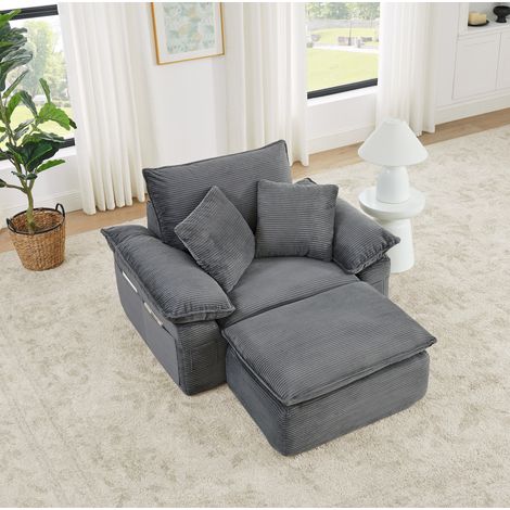 Sofá de suelo modular gris claro en tela con reposapiés móvil y bolsillos de almacenamiento (1/5)