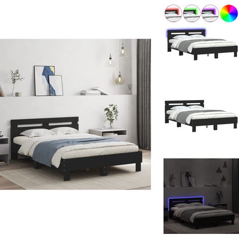 Bett mit LED-Beleuchtung ohne Matratze Schwarz 120x200 cm - Bettsystem - Holzbettfundament - Doppelbett - Boxspringbett - LED Beleuchtung (1/5)
