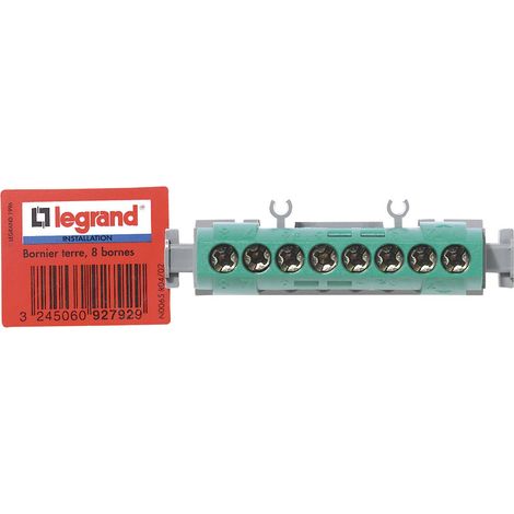 Legrand - Bornier de terre - 8 bornes pour câble 1,5mm² à 16mm² - Vert (1/3)