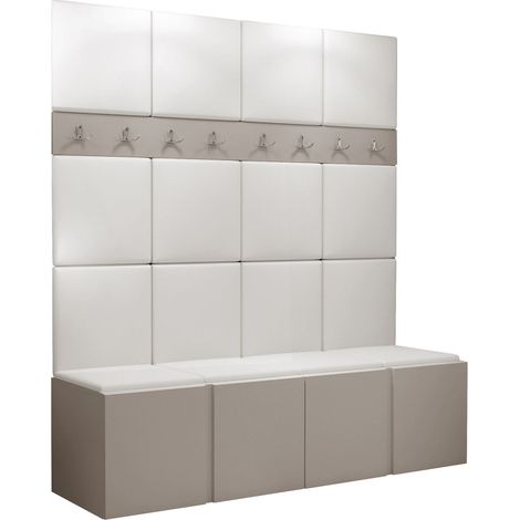 Conjunto para recibidor Pinis V, Cuero ecológico Soft 017, 186x168x46cm, Aglomerado laminado, Cuero ecológico, Colocada, Montada en la pared