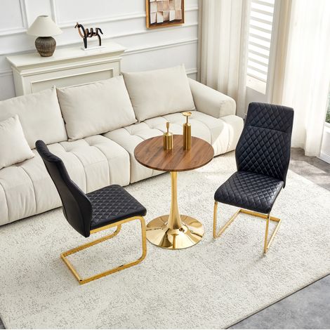 Conjunto de mesa redonda de comedor 60 cm con 2 sillas, negro y dorado DESVIAE (1/5)