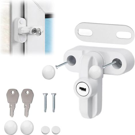 Verrou de fenêtre extérieur verrouillable, avec 2 clés, boucle en alliage d'aluminium blanc en forme de T pour fenêtres simples et doubles.