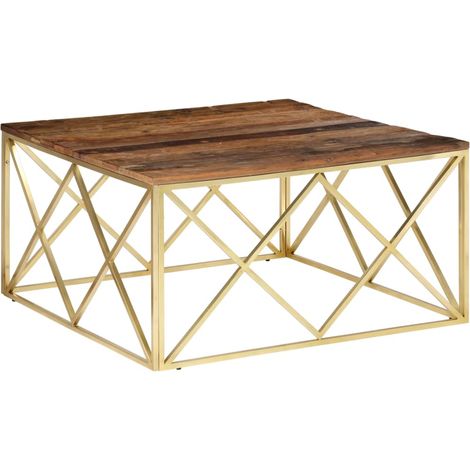 Tavolino Salotto Dorato Acciaio Inossidabile e Legno Massello vidaXL (1/5)