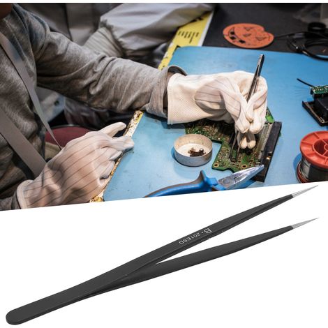 Pinces pointues BST‑201ESD en acier inoxydable, haute précision, antistatiques et résistantes aux acides pour laboratoire.
