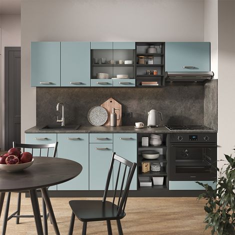 Mueble de cocina R-Line, Gris azulado/antracita, 240 cm sin encimera, Vicco