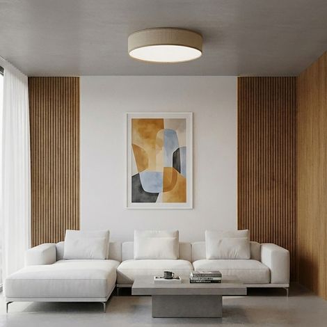 Plafón de Techo Redondo en Lino Beige d45 Serie ENZO II