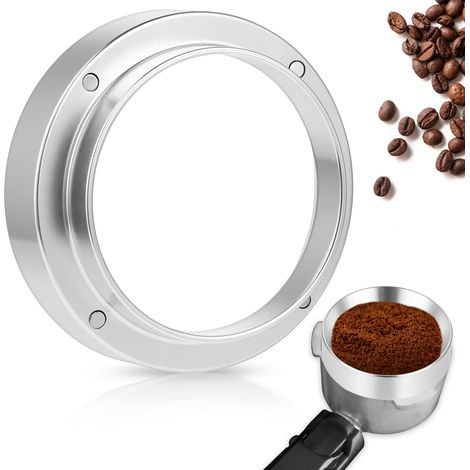 Bague de dosage pour café - 51 mm - En alliage d'aluminium - Accessoire pour expresso - Entonnoir de remplissage - Bol à café - Argenté (1/5)