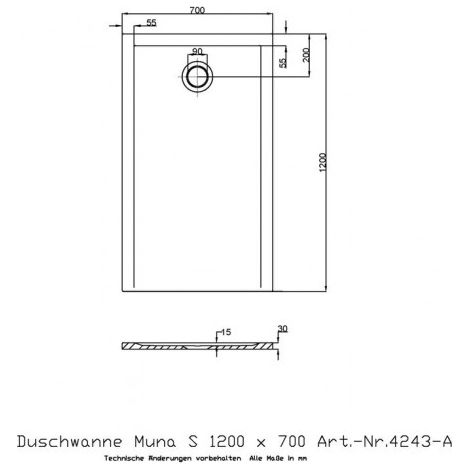 Receveur de douche MUNA S 1200x700x30mm blanc