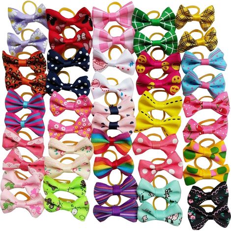 Lot de 25 nœuds pour poils de chien avec ruban élastique pour animaux de compagnie, couleurs assorties (1/5)