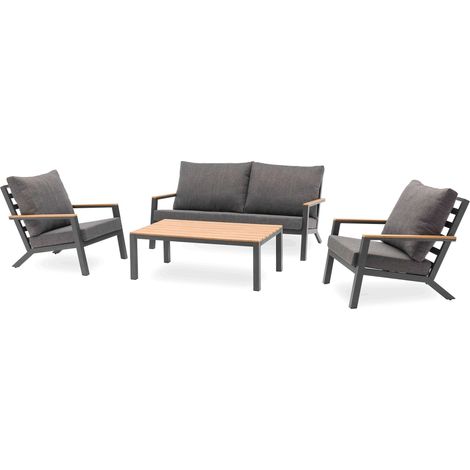 KOMMOS - Salotto 5 posti in alluminio e piano composito simil legno - DCB GARDEN