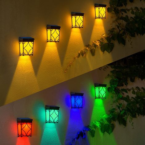 Solar-powered wall light, waterproof to IP65 standard, decorative outdoor light, ideal for a garden, yard or courtyard, colorful or warm (1/5)