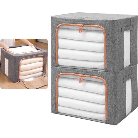 Lot de 2 Sacs de Rangement avec Cadre Métallique 100L,Boîte de Rangement pour Vêtements et Penderies, Boîte de Rangement Pliable(100L-2 Pièces) (1/5)