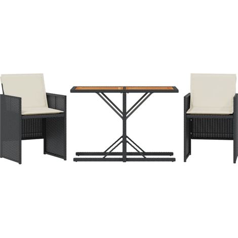 vidaXL Ensemble de bistro 3 pcs avec coussins noir résine tressée