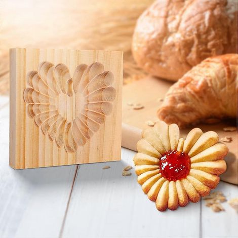 Moule à biscuits en bois, moule à biscuits en forme de cœur à faire soi-même, moule à biscuits antiadhésif, emporte-pièce pour biscuits sculptés (1/4)