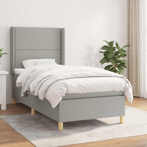 Cama box spring con colchón tela gris claro 100x200 cm (1/5)