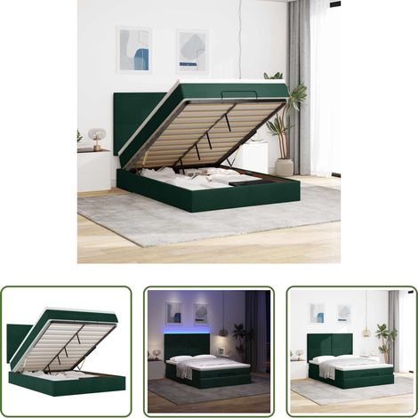 vidaXL LED-Beleuchtung - Ottoman-Bett mit Matratzen & LEDs Dunkelgrün 140x200 cm Samt (1/5)