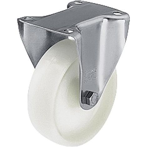 Roulette fixe polyamide/inox BEX-PO 80G, charge limite 150 kg roue diam. 80mm, dim plaque 100x85mm (1/2)