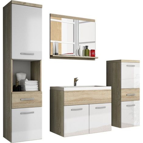 Conjunto de mueble de baño Sarasota 109, Roble Sonoma + Blanco brillante