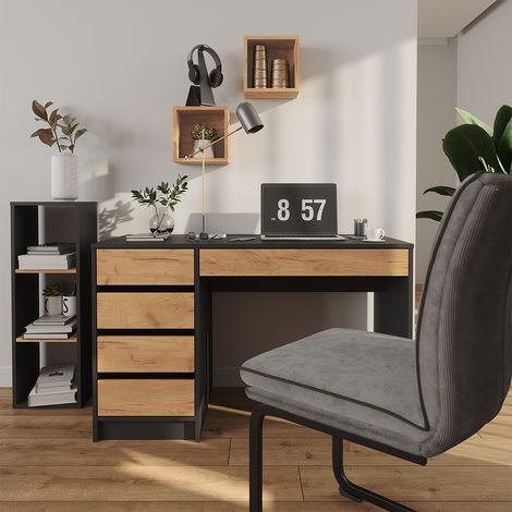 Scrivania Sherry, Antracite/Rovere dorato, 55 x 120 cm con cassetti, Vicco