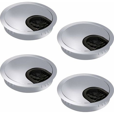Set di 4 passacavi da 60 mm - Gestione cavi - Canalina da scrivania con guarnizione a spazzola per ufficio/scrivania/piani di lavoro - Metallo (1/5)