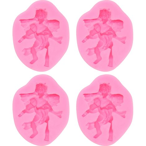 Moule silicone ange 3D x4, résistant à la chaleur, réutilisable, pour chocolat, bonbons et pâtisserie, rose (1/5)