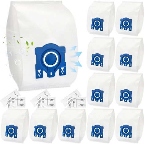 Sacs d'Aspirateur Miele GN 3D - Lot de 12 Sacs de Rechange pour Aspirateurs Miele C1, C2, C3, S227, S400i et S600