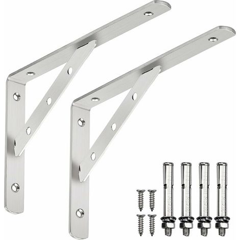 Green Mobility-2Pcs Supports Triangulaires de 90 Degrés en Acier 245mm x 150mm Equerre Etagere Murale Mural Équerres Étagères de Fixation en Métal avec Vis et Chevilles (1/5)
