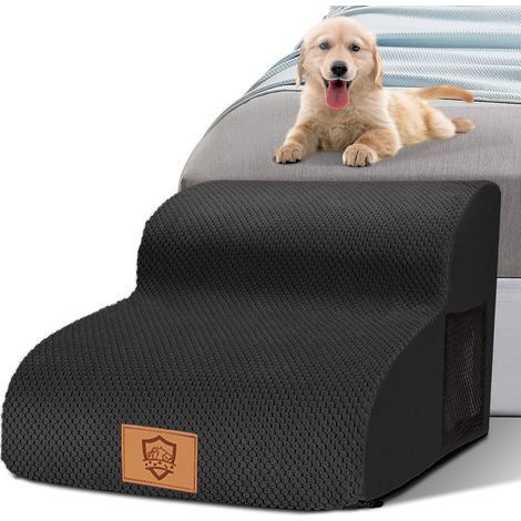 Hundetreppe mit 2 Stufen, rutschfest, aus hochdichtem Schaumstoff, waschbarer Bezug für Schlafsofas, Schwarz (1/5)