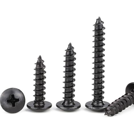 20 - Vis à Bois - Fixations Acier Carbone - Tête Ronde Cruciforme Autotaraudeuse pour Menuiserie et Assemblage de Meubles Noir M5x50 mm