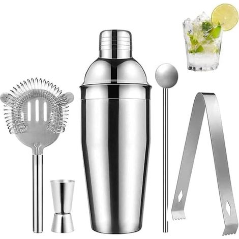 Ecleanfy - Ensemble shaker à cocktails - Acier inoxydable argenté 5 pièces (1/5)