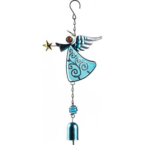 Ce carillon éolien décoratif en métal présente un design angulaire unique et une forme d'ange, ce qui le rend adapté à une utilisation en extérieur. (1/5)