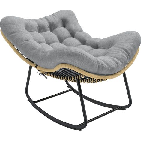 Fauteuil à bascule en résine tressée pour intérieur et extérieur avec coussin moelleux gris, confort et style assuré (1/5)