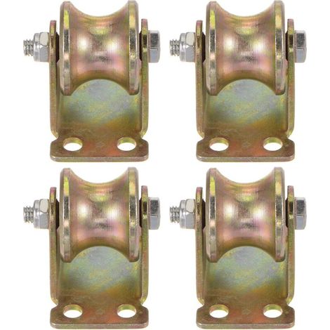 Set of 4 heavy-duty rigid V-groove wheels for gates, 300 kg load capacity per wheel, suitable for reversing tracks, industrial machinery, and rolling doors. (1/4)