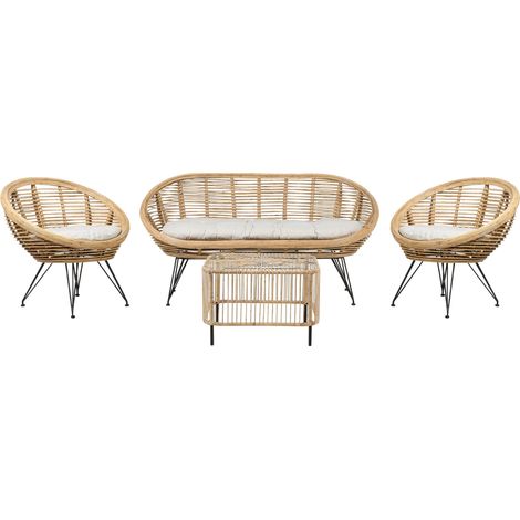 Garden Lounge Set with Table 4 Seater MARATEA/CESENATICO Rattan Natural