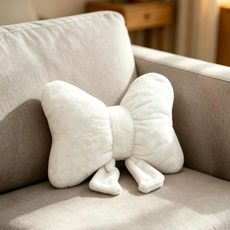 Coussin à nœud, décoration 3D avec nœud, coussin en peluche douce pour canapé, coussin à nœud douillet, idéal pour salon, chambre à coucher, chambre d'enfant, 30 cm (blanc) (1/5)