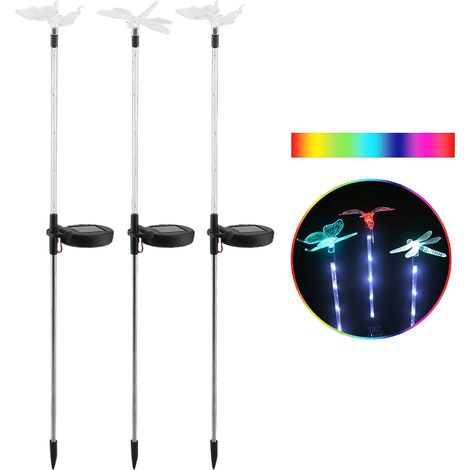 Lot de 3 Lampes Solaire LED Multicolore Jardin, Éclairage Extérieur Étanche Piquet pour Pelouse, Cour, Terrasse (1/5)