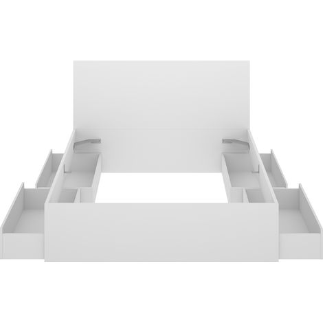 Ensemble de tête de lit 140X190 cm avec 4 tiroirs + 2 tables de chevet coloris blanc - Longueur 246 x Profondeur 195 x Hauteur 100 cm (1/5)
