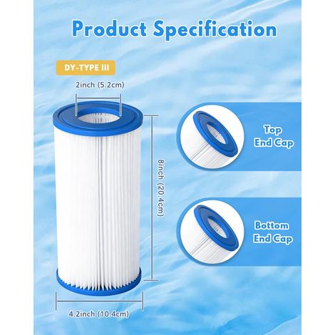 Cartouche de Filtre de Piscine pour Type A ou C 2 Pack Compatible avec Les piscines Hors Sol 29000E/59900E Filtre de baignade réutilisable Type A/C pour Pompe à Filtre de 1000/1500/530 GPH (1/4)