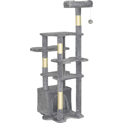 Katzenkratzbaum „Domi“ XXL 145 cm 7 Ebenen Grau Turmbetthaus (1/5)