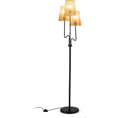 COSTWAY Lampada Terra Moderna Elegante Salotto Soggiorno Camera Letto Ufficio Led E27 Alta 3 Paralumi Luci Ferro Battuto Metallo Luminosa Nero Base Pavimento (1/5)