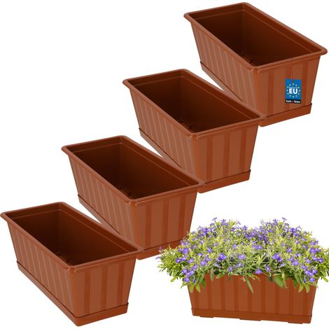 KOTARBAU® Lot de 4 Pot de Fleur Exterieur - Jardinières Exterieur - PVC - 40 x 18 x 14 cm - Terracotta - Jardinière Balcon - Rectangulaire - avec Soucoupe - Bac à Fleurs (1/5)